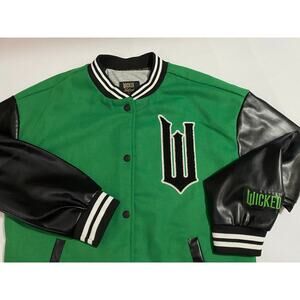 WICKED JUSTICE Girls Varsity Bomber Coat SIZE XL 16-18 ELPHABA Green & Black